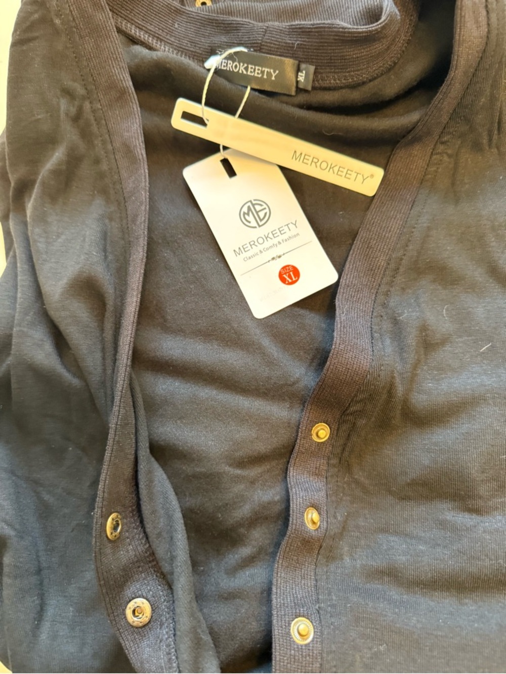 NWT Merokeety Long Snap Up Cardigan, Black - Picture 5 of 6